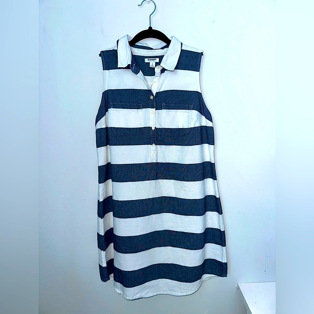 Old Navy Blue and White Striped Sleeveless Dress